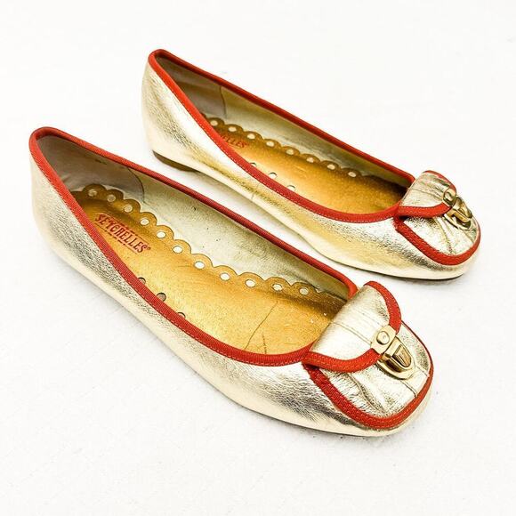 Seychelles Gold Metallic Orange Trim Leather Flats Size 6.5 - Picture 6 of 6